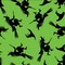 Halloween Flying Witches on Broomsticks on Green 100% Cotton Fabric